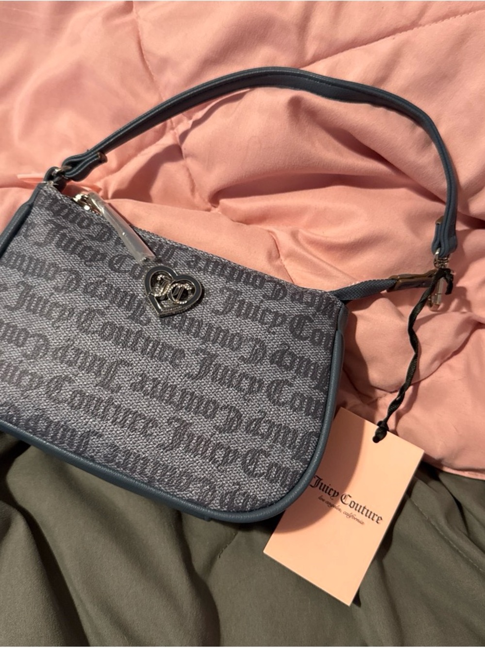 Juicy Couture Blue Logo Shoulder Bag with Heart Charm